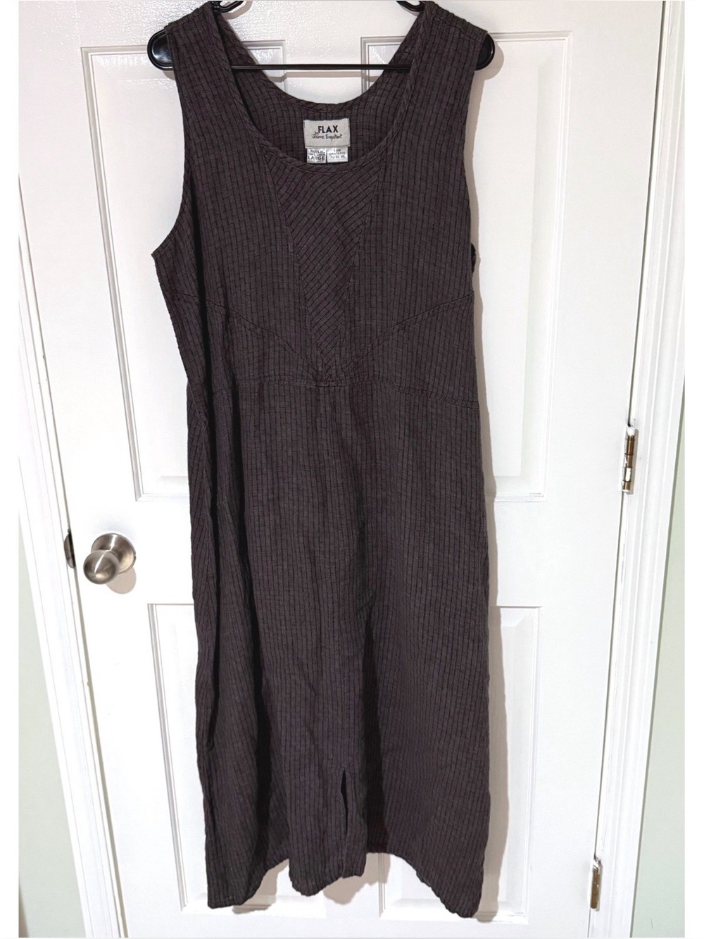 Flax by Jeanne Engelhart Linen Sleeveless Maxi Dress Brown Textured